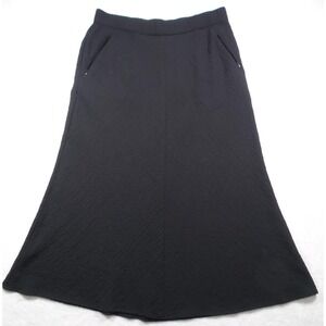Orvis Skirt Womens Medium Black Textured Pull On Pockets Stretch Long Flared